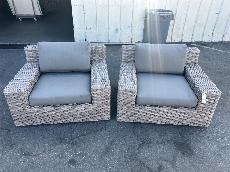 Crate & Barrel Outdoor Wicker Chairs (Set of 2) Sunbrella Cushions