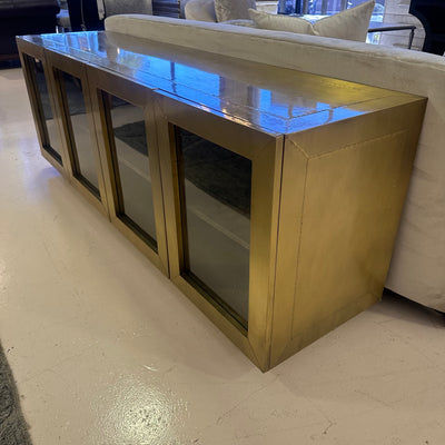 four hands freda media console brass cabinet
