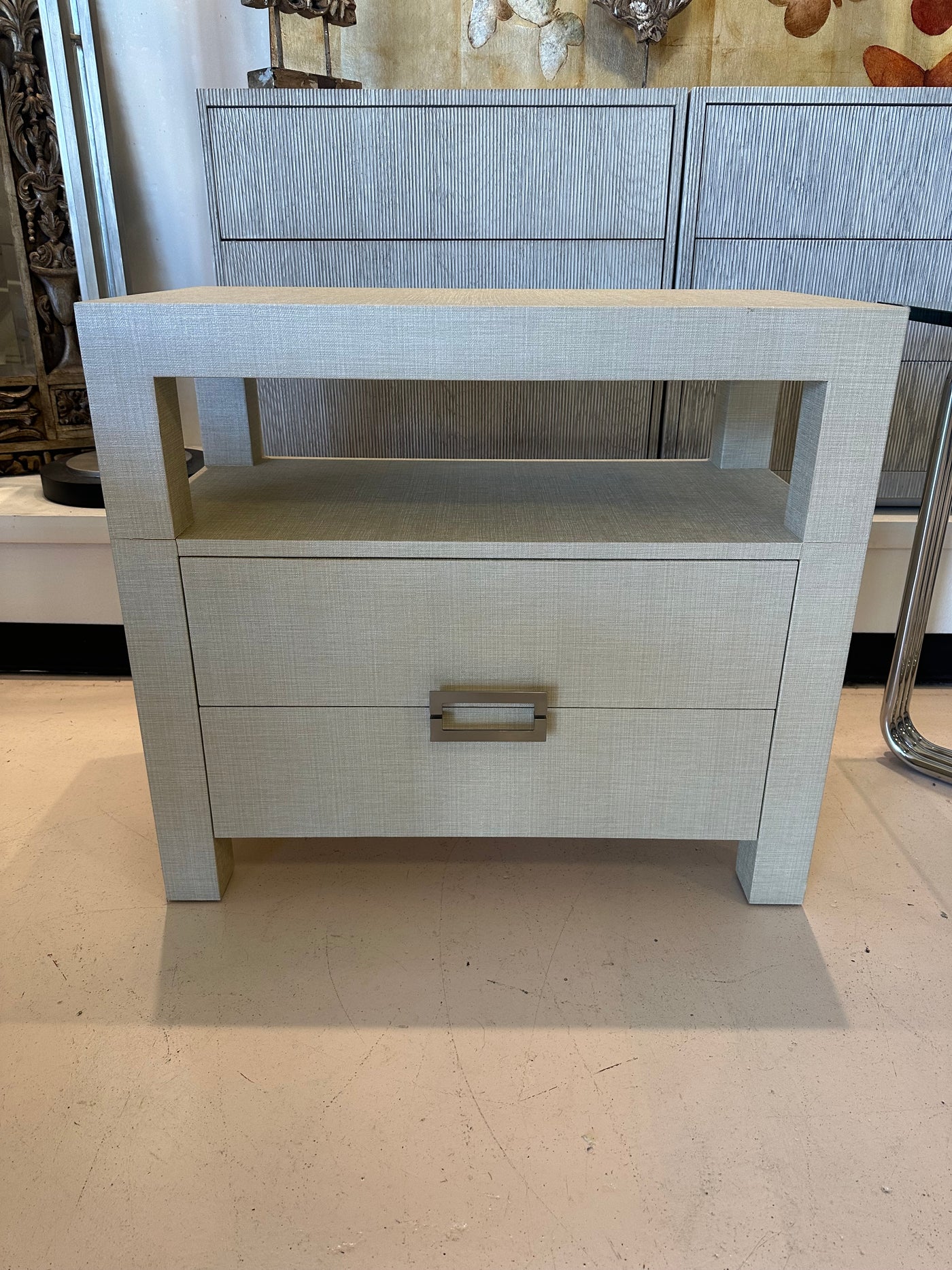 Custom grass cloth cabinet