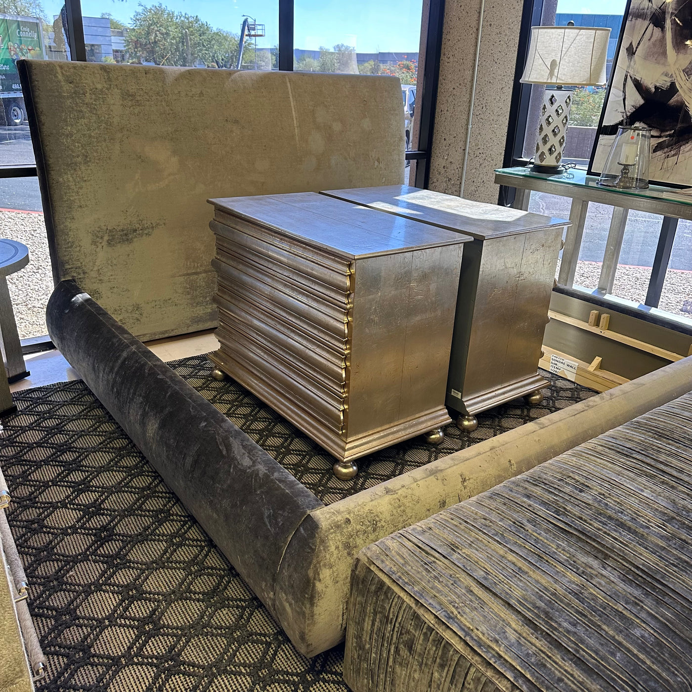 Custom King velvet Low Profile Bed