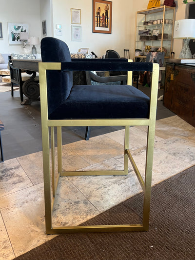 Restoration Hardware Counter Height Blue & Gold Bar Stools