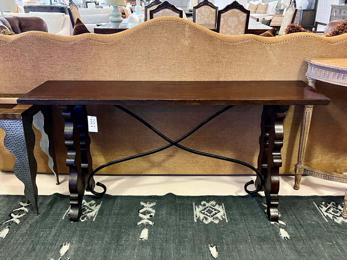 Carved Wood & Metal Console Table