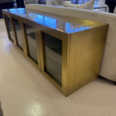 four hands freda media console brass cabinet