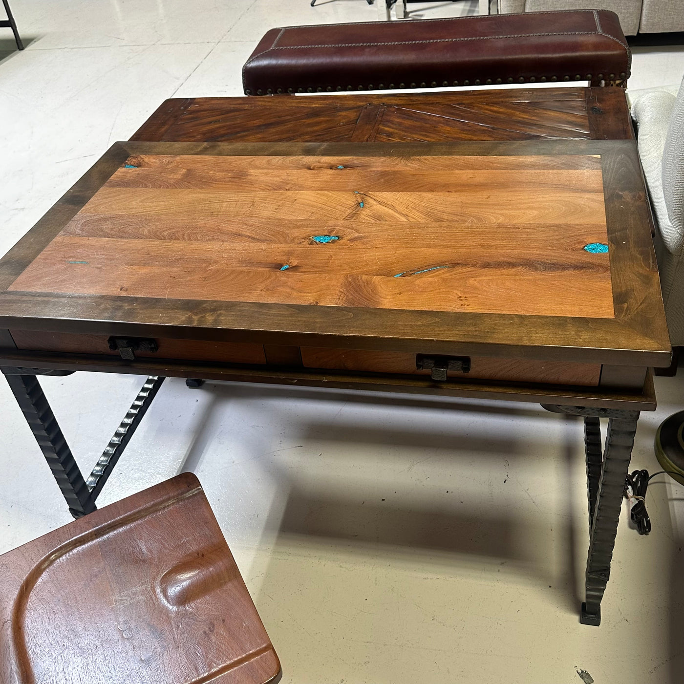 Mesquite Wrought Iron Desk w/ Turquoise Inlay (Includes matching chair)