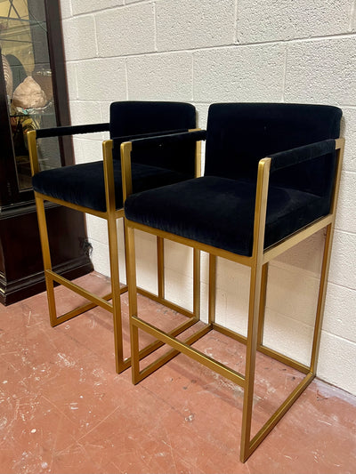 Restoration Hardware Bar Height Blue & Gold Bar Stools