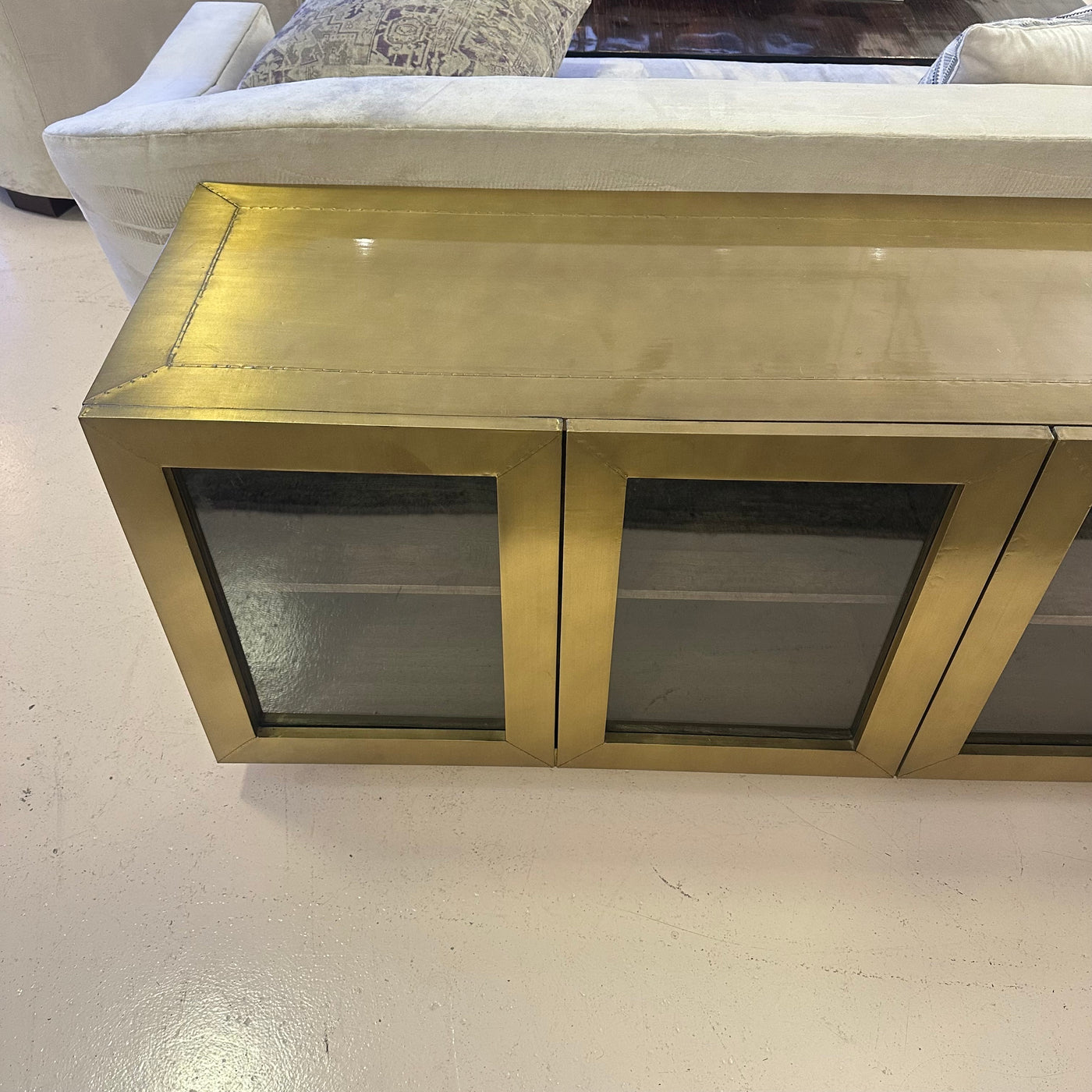 four hands freda media console brass cabinet