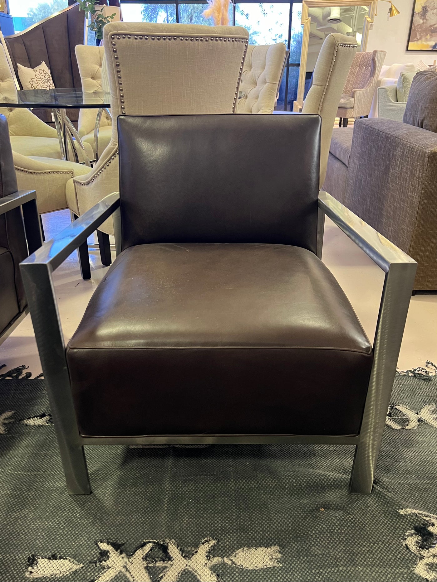 Room & Board Leather Zinc Armchairs Pair