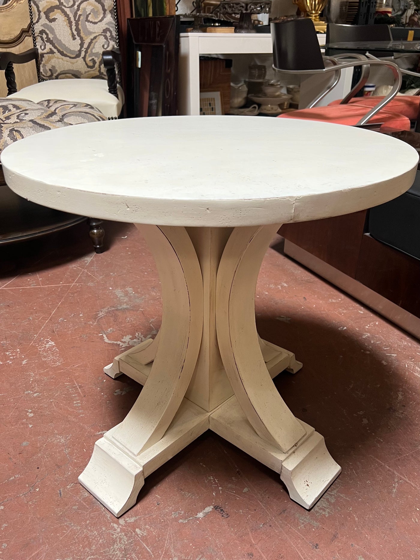 Distressed White Round End Table