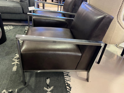 Room & Board Leather Zinc Armchairs Pair