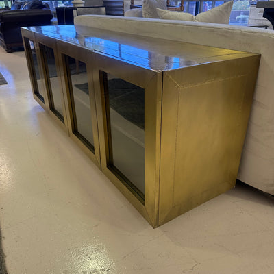 four hands freda media console brass cabinet