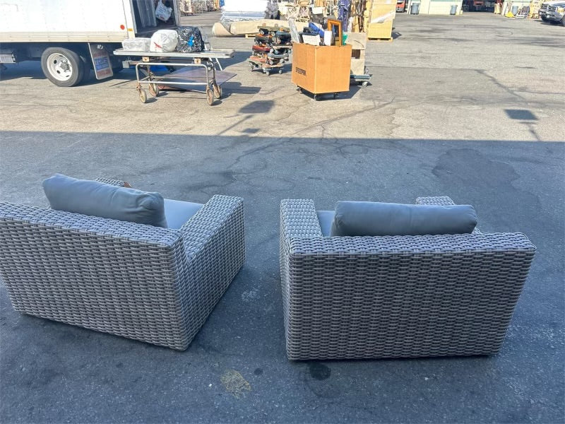 Crate & Barrel Outdoor Wicker Chairs (Set of 2) Sunbrella Cushions