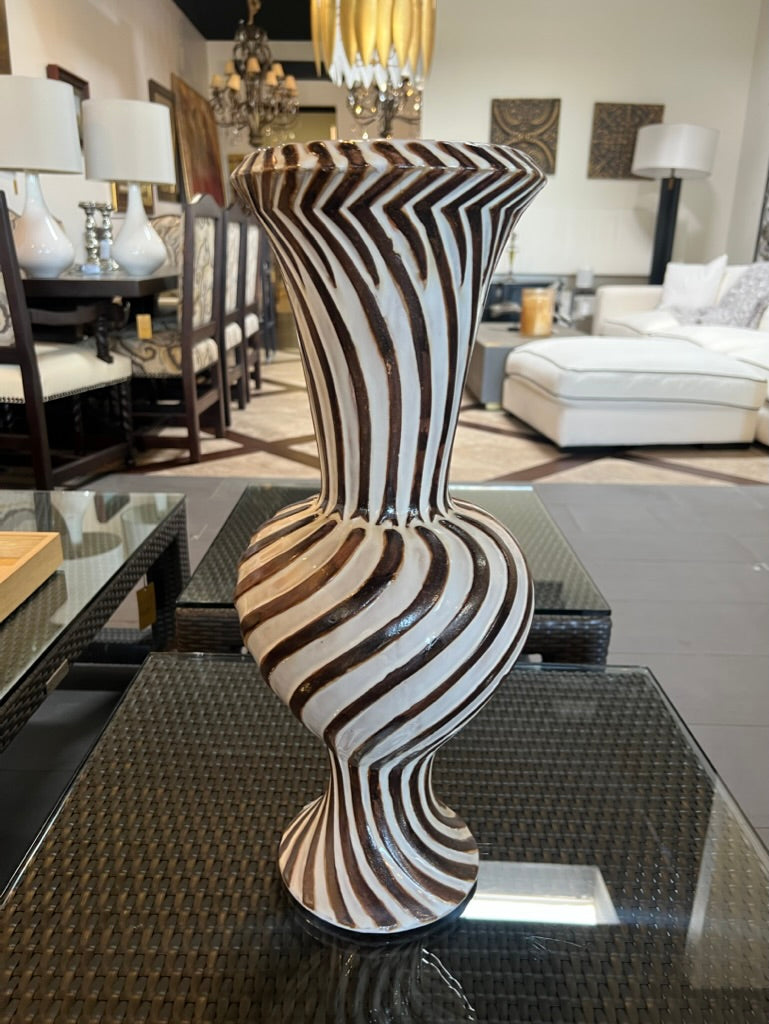 Global Views Tall Brown & White Swirled Pedestal Vase