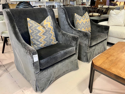 Custom Gray Chenille Accent Chairs - Set of 2