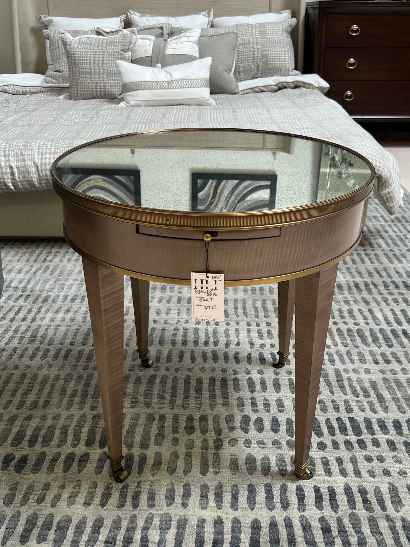 Antiqued Mirrored Round End Table