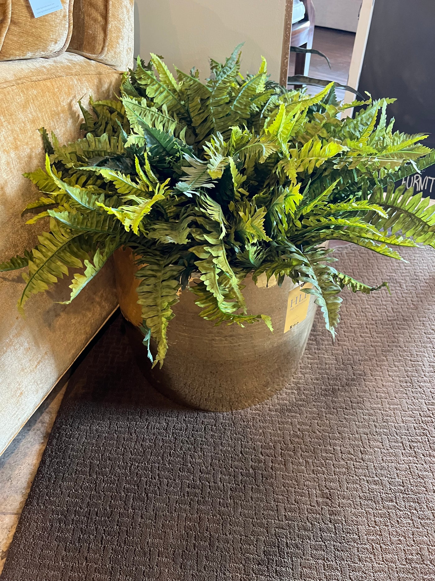 Faux Potted Fern Plant In Hammered Gold Pot