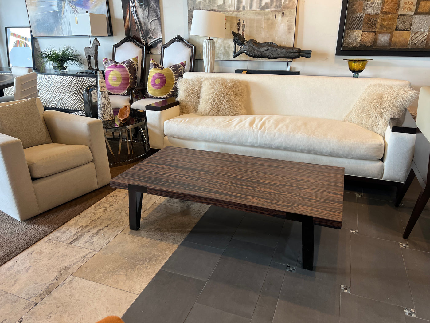 Contemporary Wood & Metal Rectangular Coffee Table