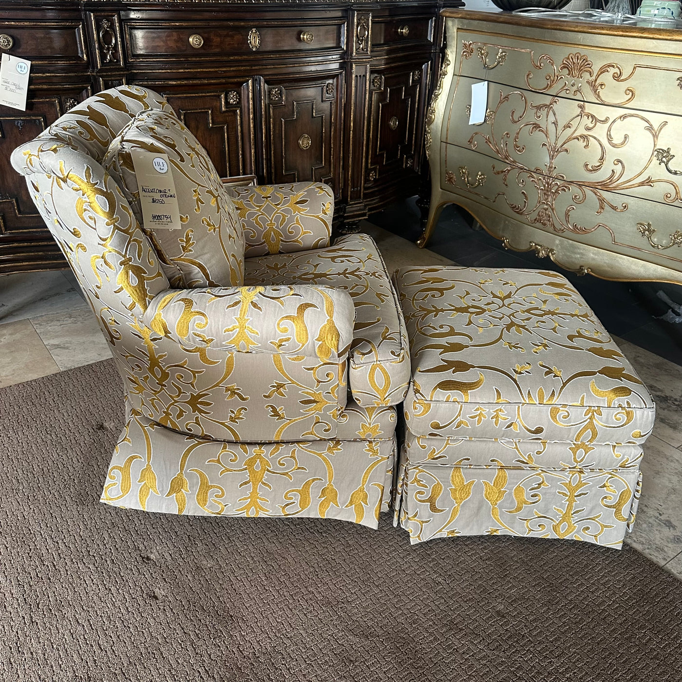 Custom accent chair and ottoman