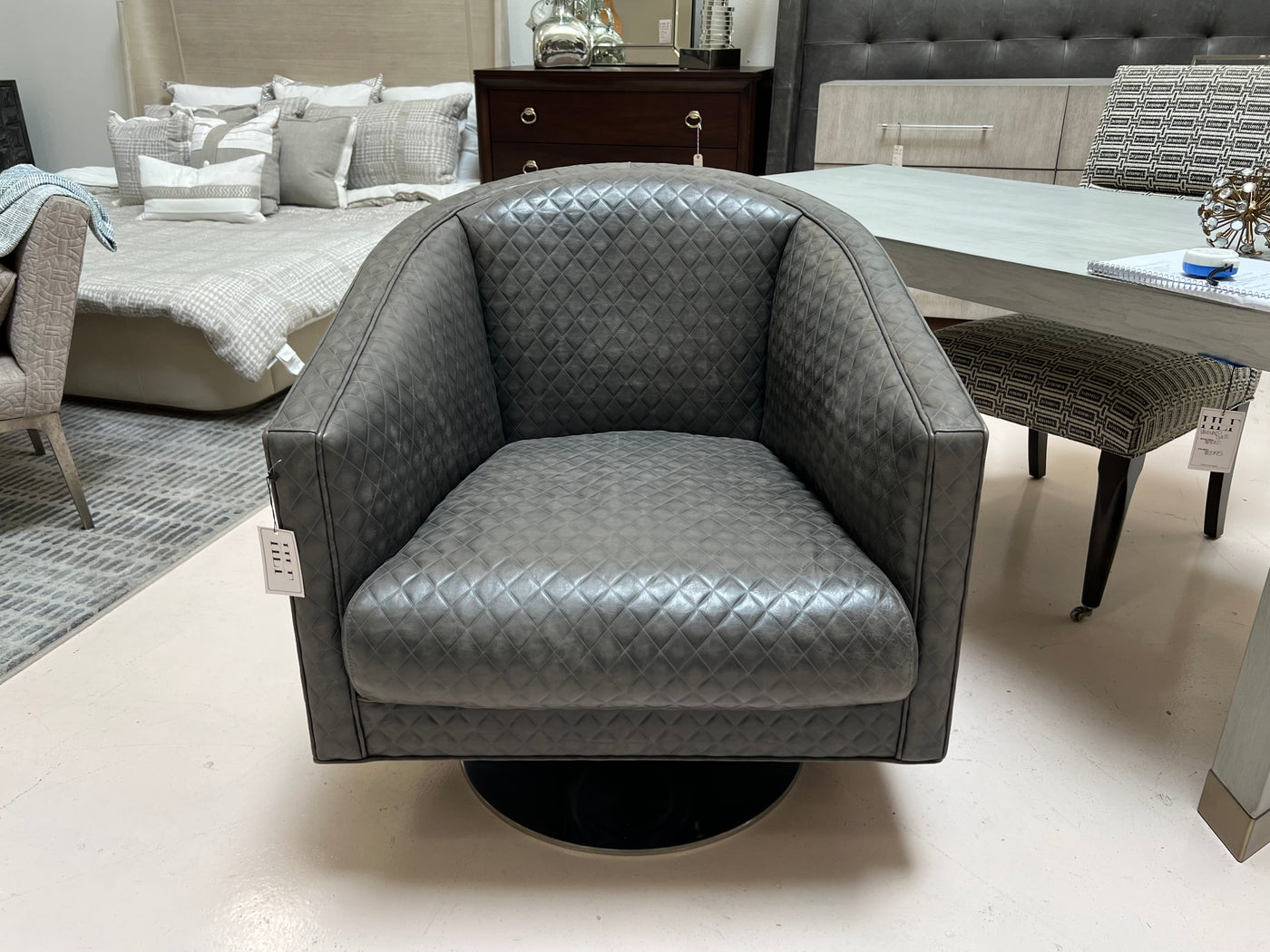 Gray Leather Roberts Swivel Chair