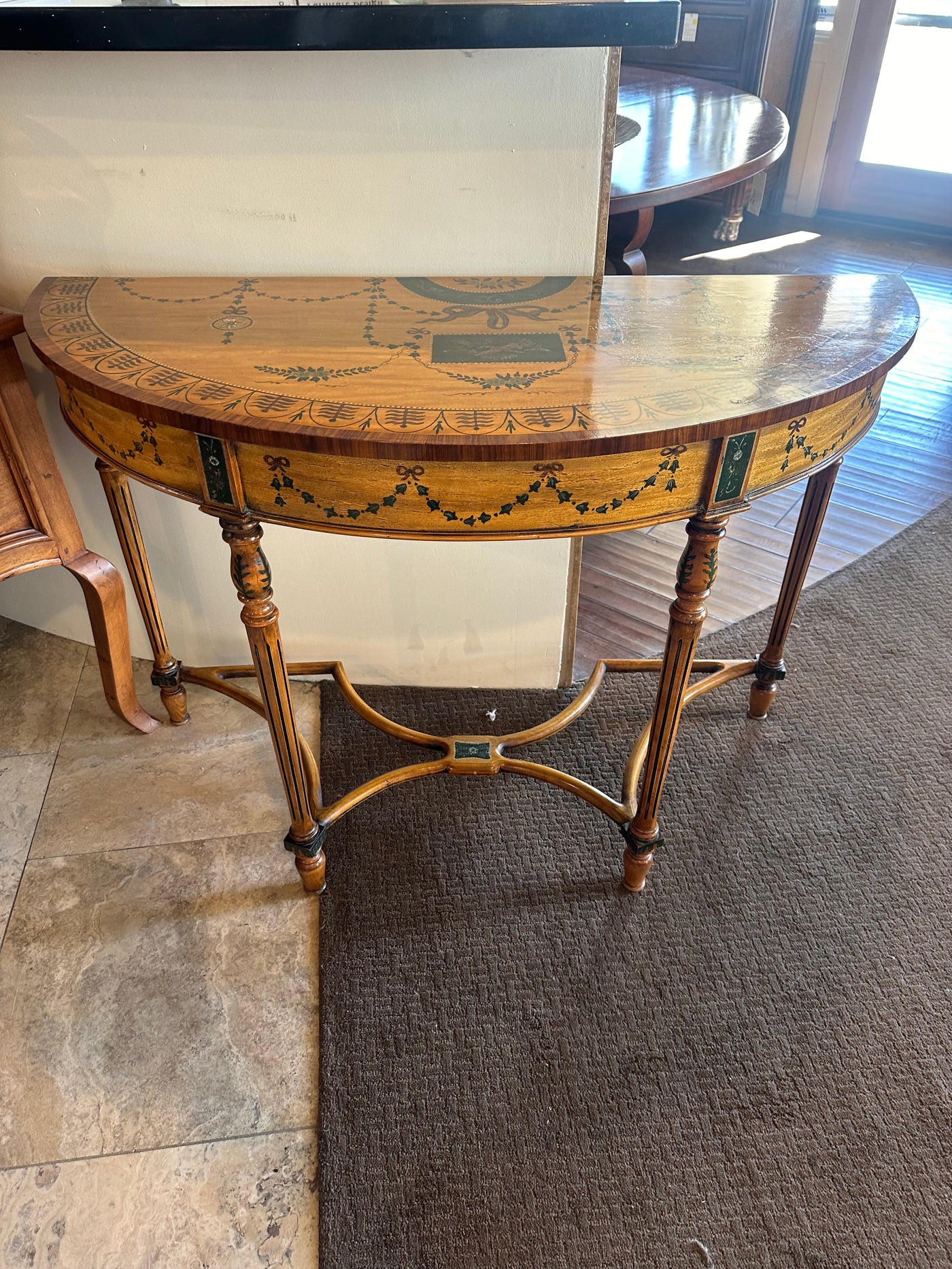 Adams Satinwood painted demilune table