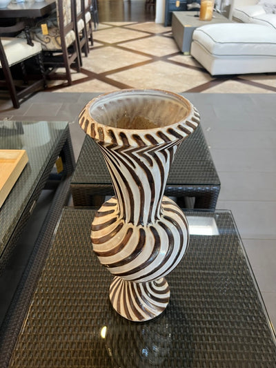 Global Views Tall Brown & White Swirled Pedestal Vase