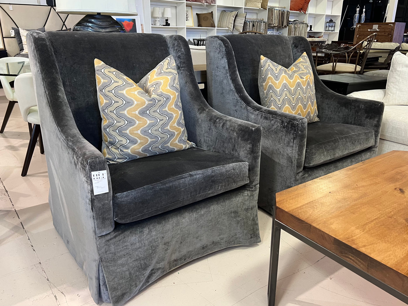 Custom Gray Chenille Accent Chairs - Set of 2