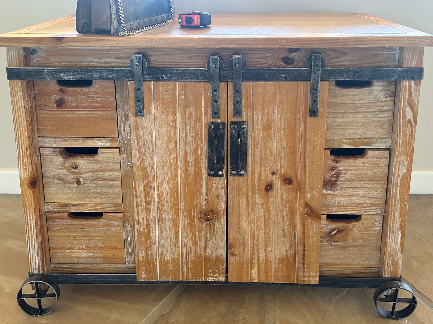 Reclaimed Wood Kitchen Island Cart On Wheels