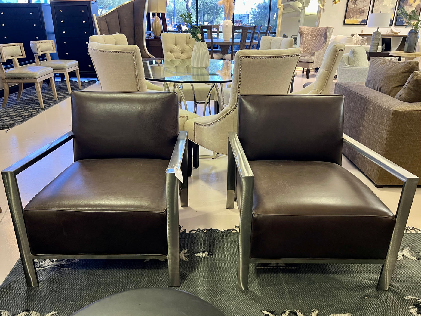 Room & Board Leather Zinc Armchairs Pair