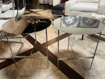 Interlude Home Round Silver Mirrored End Tables Pair