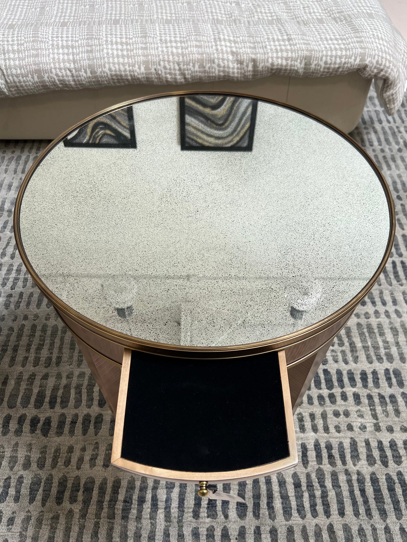 Antiqued Mirrored Round End Table