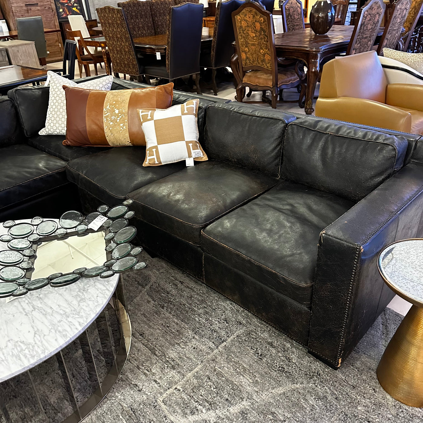 Restoration hardware distressed leather sectional