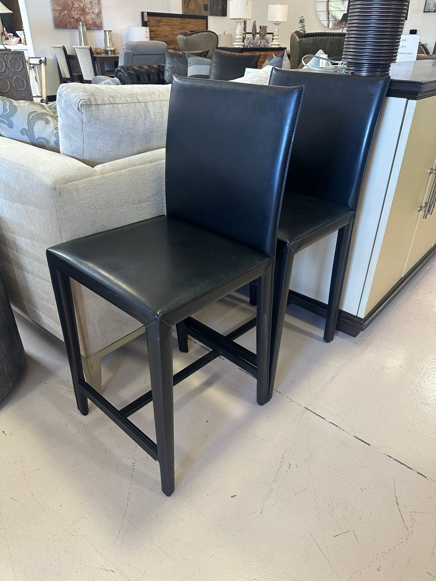Maria Yee Black Leather barstools set of three