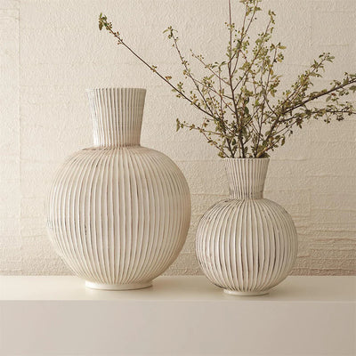 Global Views Small Furrow Sphere Ceramic Vase