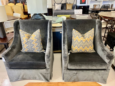 Custom Gray Chenille Accent Chairs - Set of 2