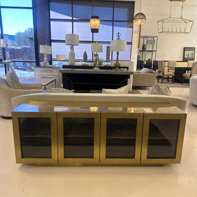 four hands freda media console brass cabinet