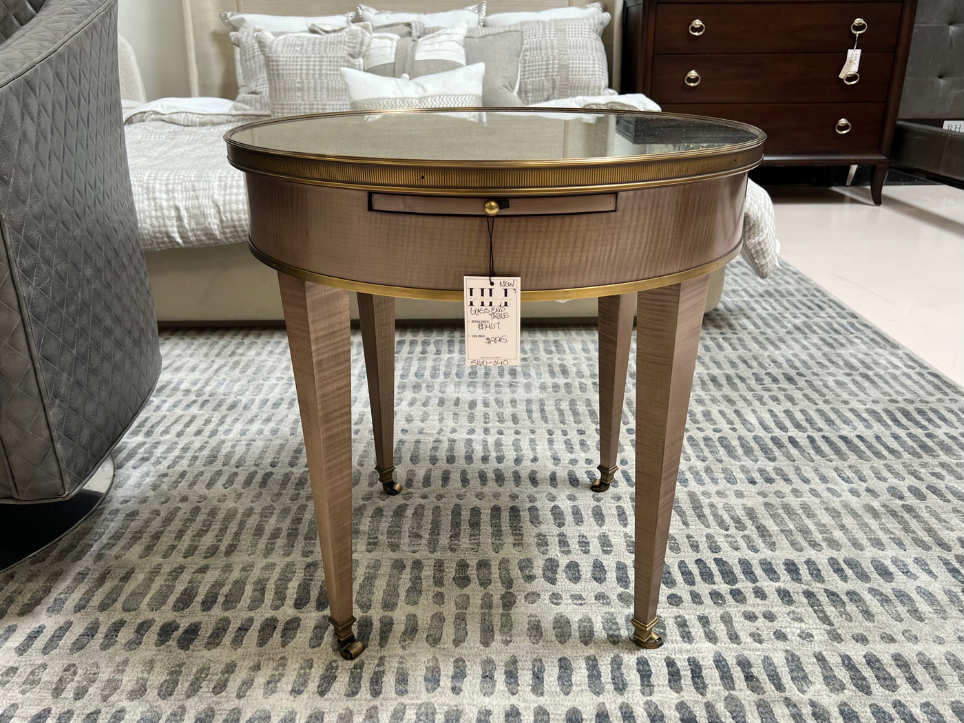 Antiqued Mirrored Round End Table