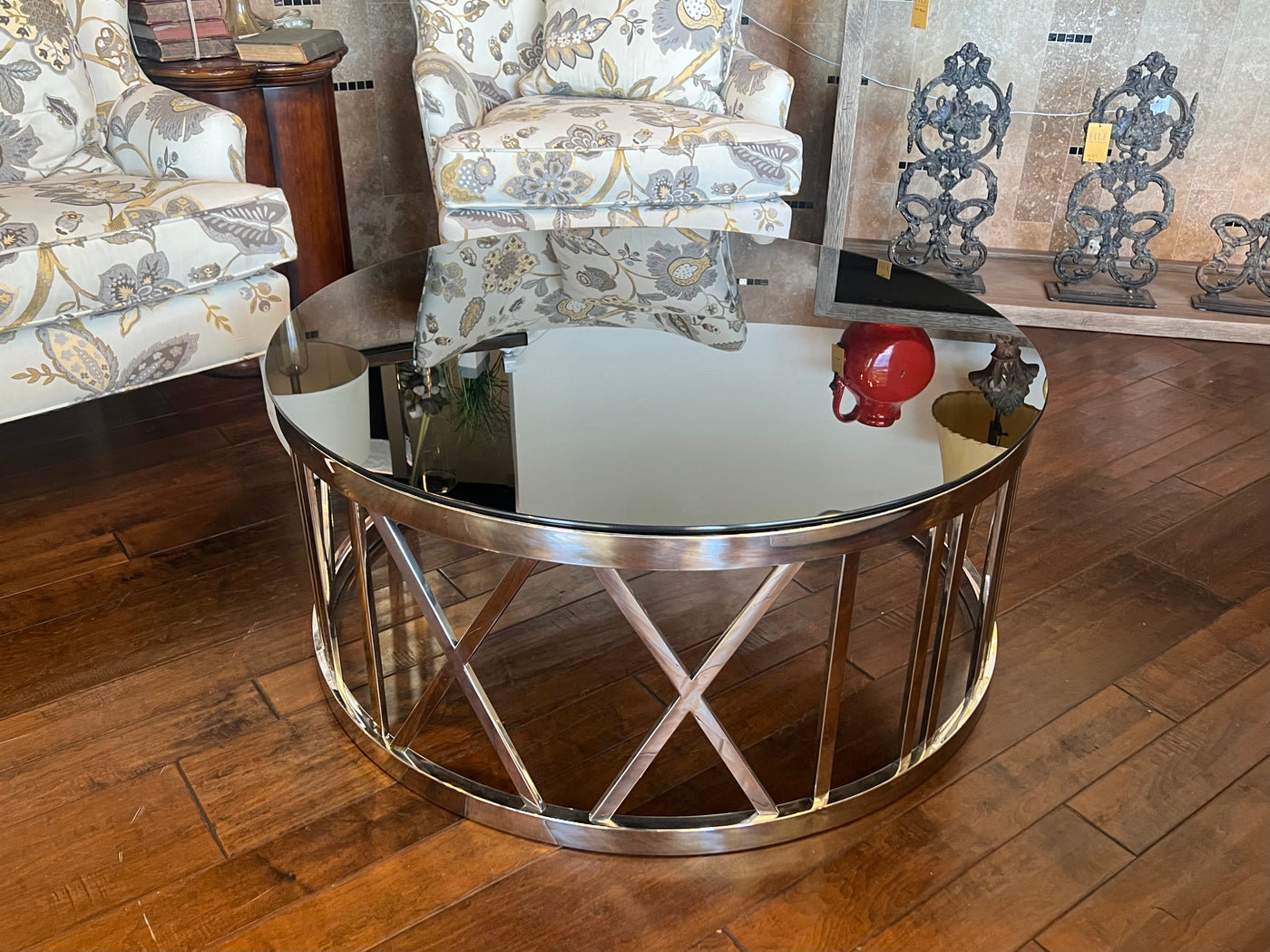 Roman Numerals Glass Top Round Coffee Table