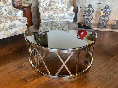 Roman Numerals Glass Top Round Coffee Table