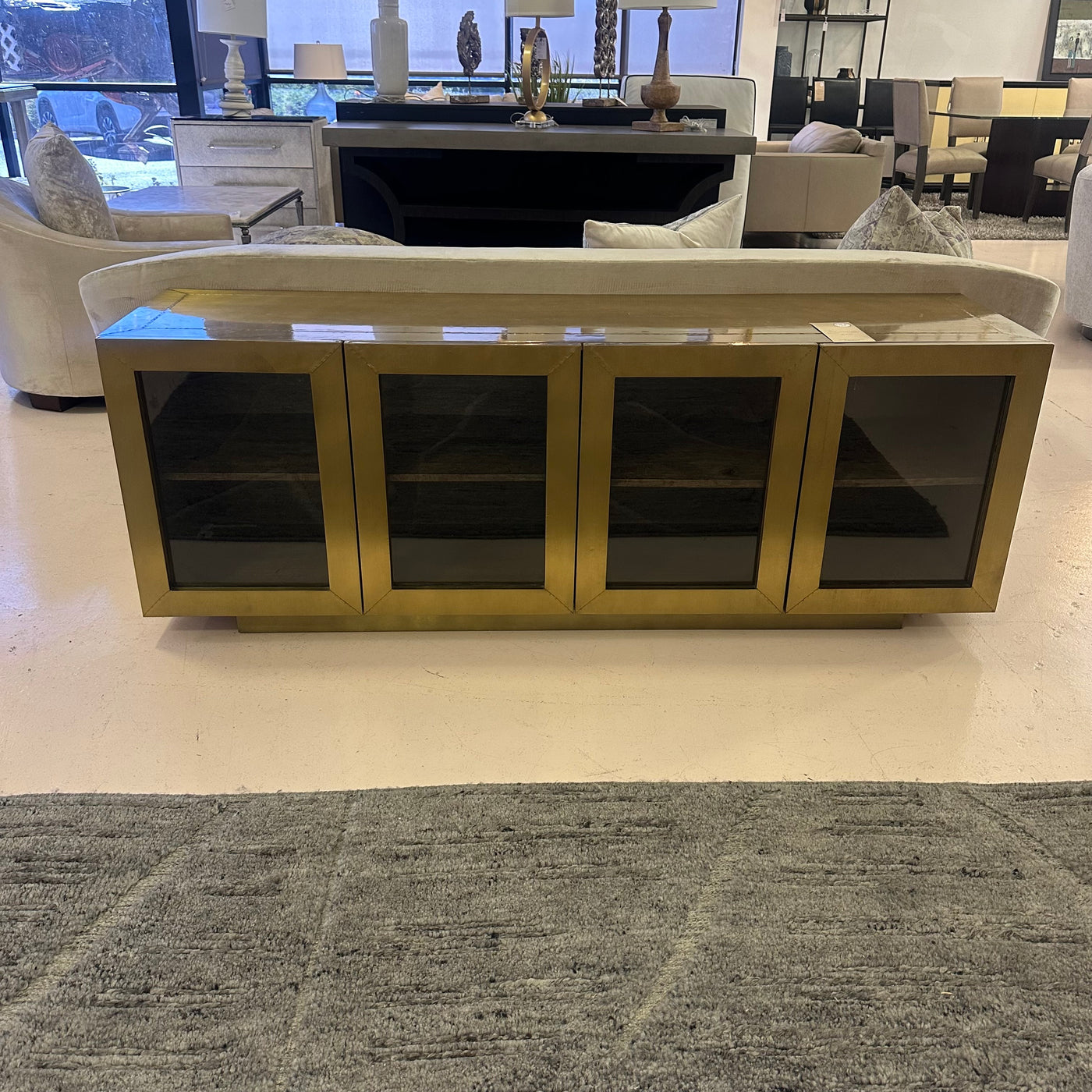 four hands freda media console brass cabinet