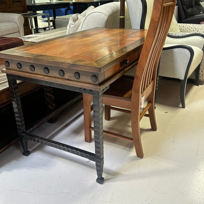 Mesquite Wrought Iron Desk w/ Turquoise Inlay (Includes matching chair)