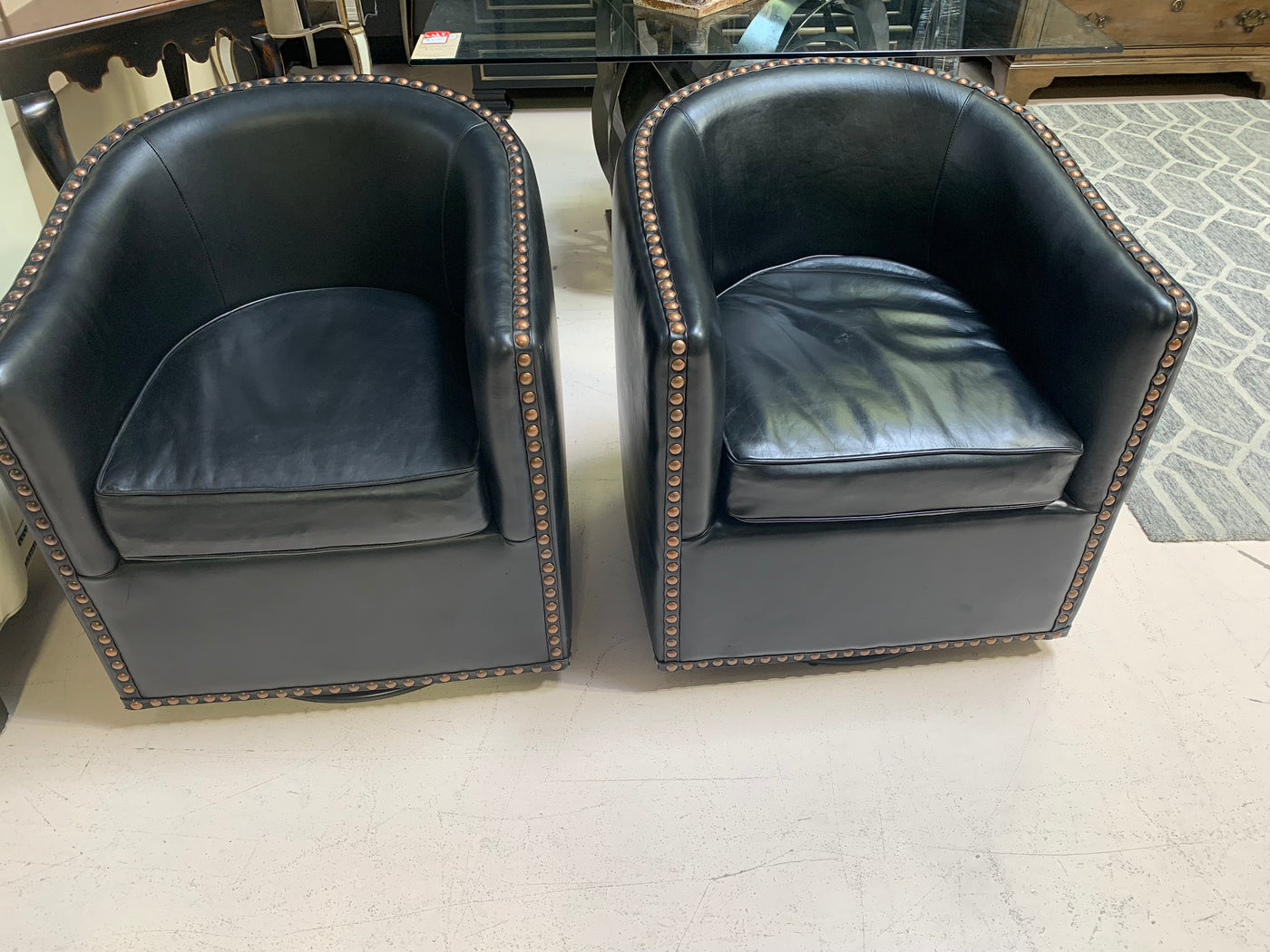 Swivel Leather Nailhead Club Chair