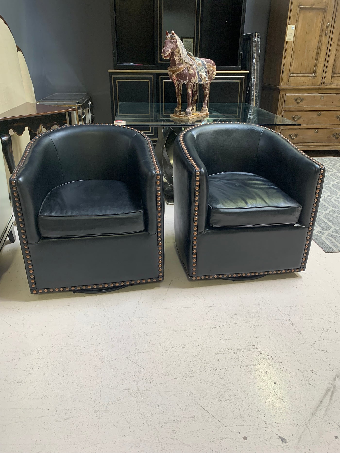 Swivel Leather Nailhead Club Chair