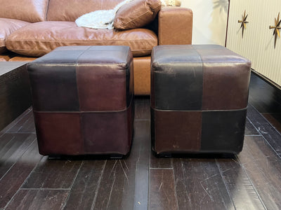 Upholstered Leather Cube Ottomans