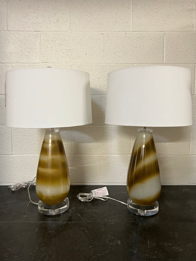 John-Richard Pearlized Copper & White Table Lamps Pair