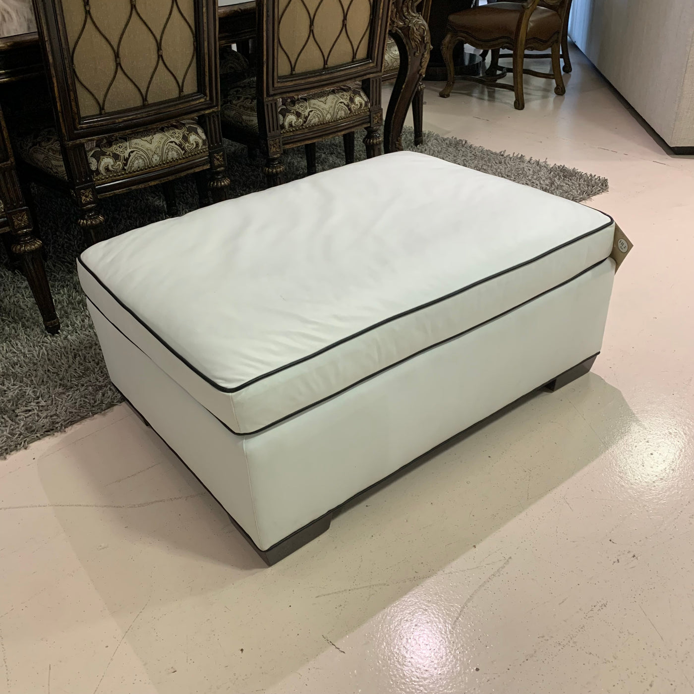 Ralph Lauren White Leather Ottoman