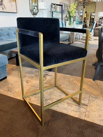 Restoration Hardware Counter Height Blue & Gold Bar Stools