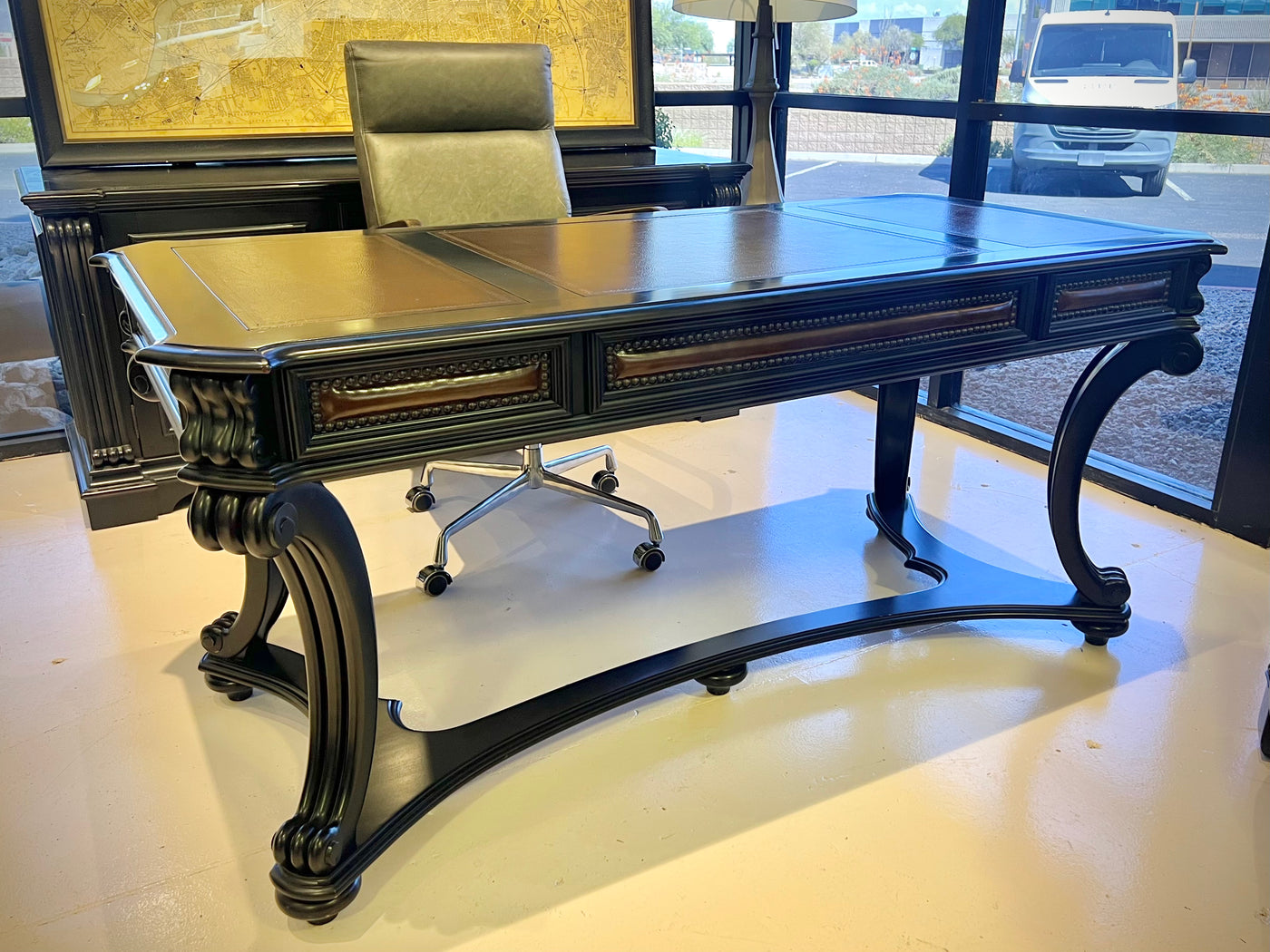 Hooker Telluride 66" Black Hardwood Writing Desk