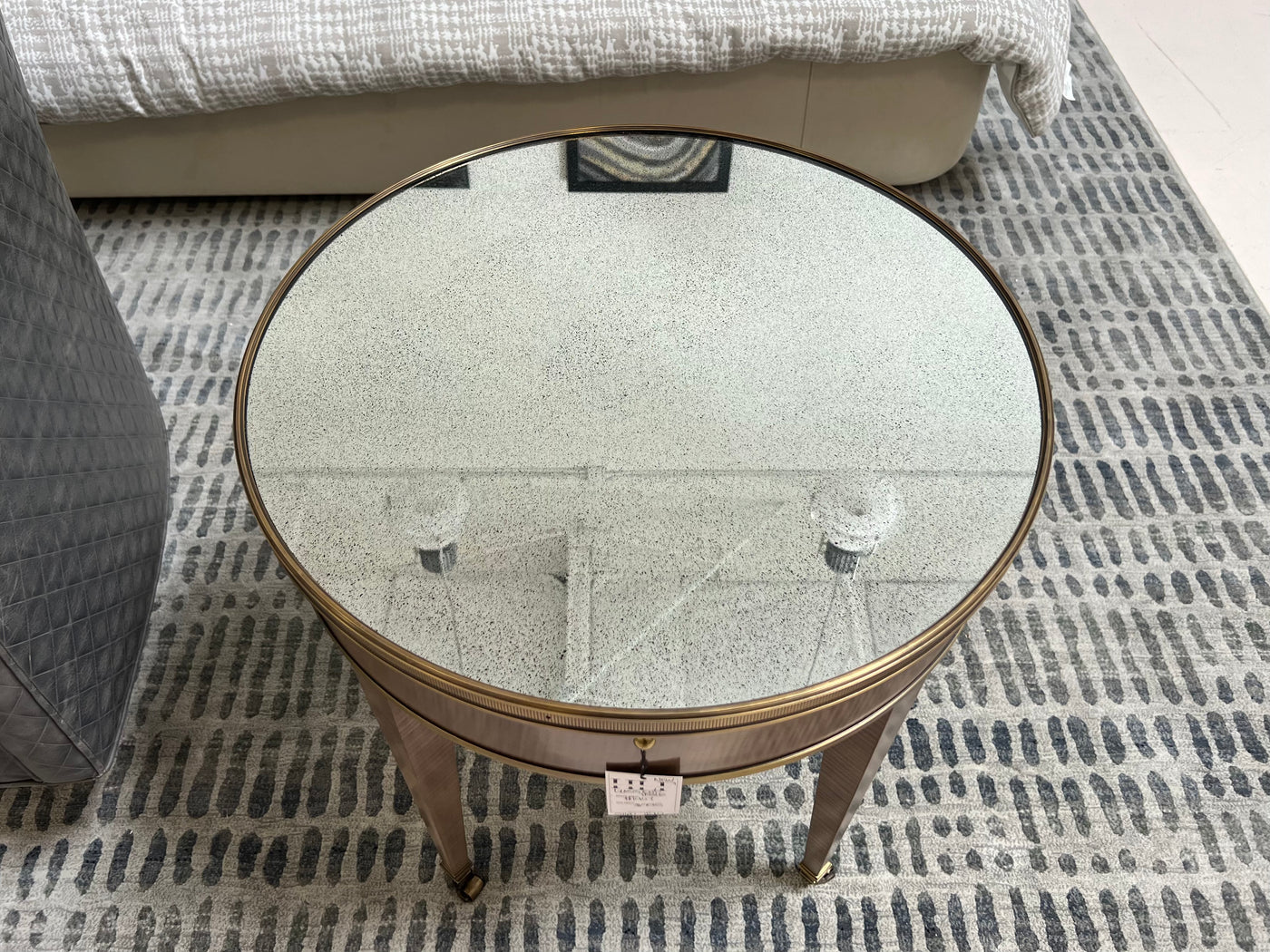 Antiqued Mirrored Round End Table