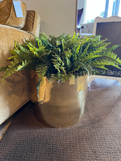 Faux Potted Fern Plant In Hammered Gold Pot