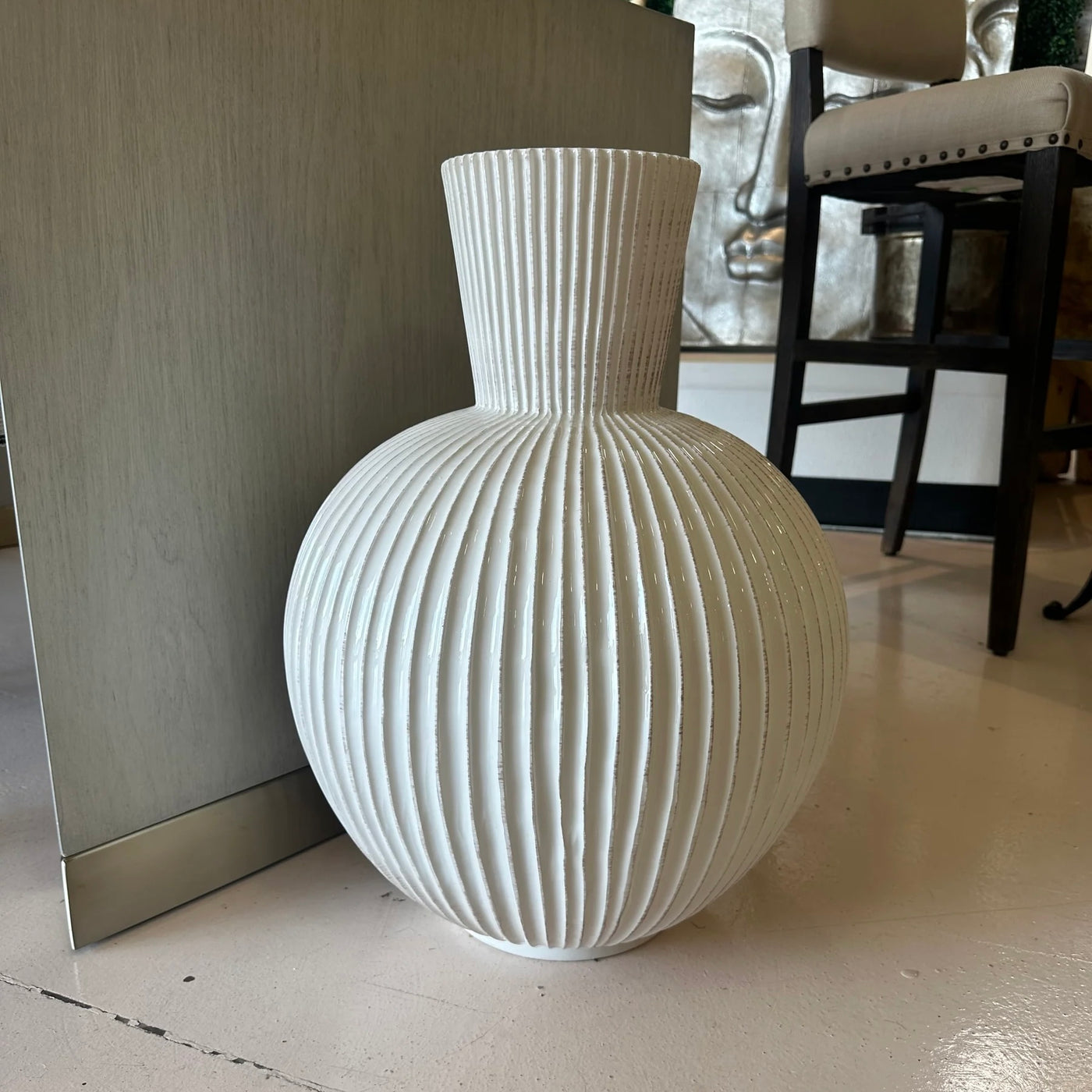 Global Views Large Furrow Sphere Ceramic Vase