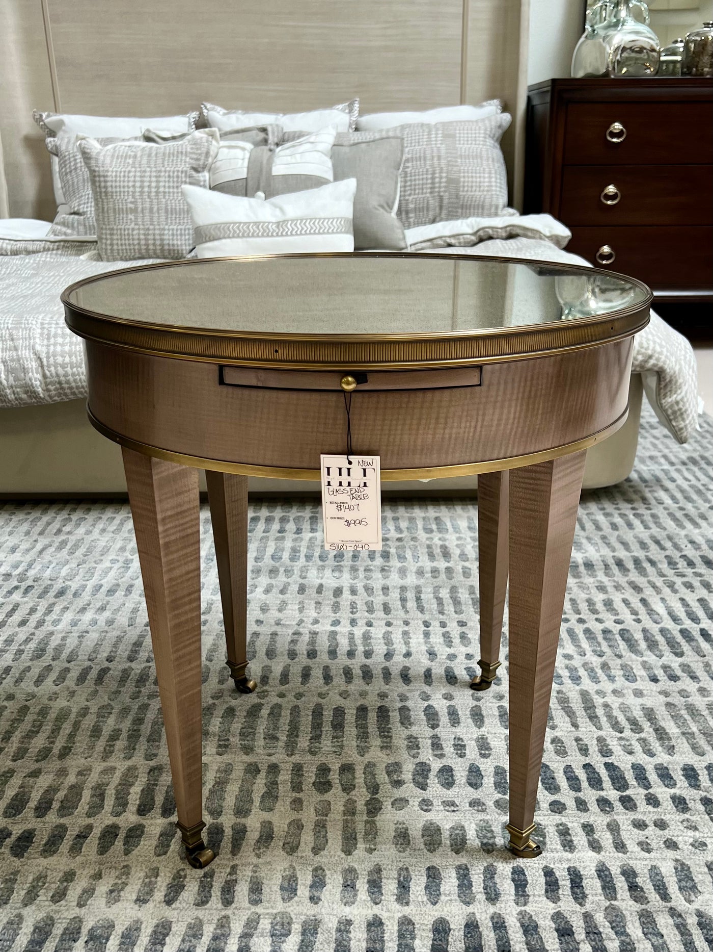 Antiqued Mirrored Round End Table